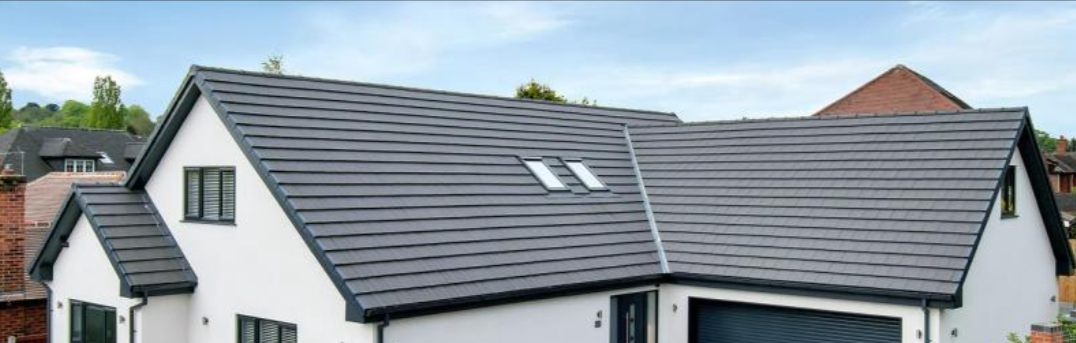 Dark grey painted roof with skylights